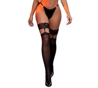 ohyeahlady Bas Nylon Autofixant Femme Sexy Grande Taille Bas Dentelle Pour Porte-Jarretelles Collant Porte Jarretelle Collant Jarretiere Dentelle Lingerie Et Vetement L-XXL,Noir