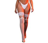 ohyeahlady Bas Nylon Autofixant Femme Sexy Grande Taille Bas Dentelle Pour Porte-Jarretelles Collant Porte Jarretelle Collant Jarretiere Dentelle Lingerie Et Vetement L-XXL,Blanc