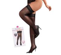 ohyeahlady Bas Nylon Autofixant Femme Sexy Grande Taille Bas Fin 20 Deniers Soie Pour Porte-jarretelles Collant Porte Jarretelle Dentelle Avec Antidérapant Silicone Sous Vetement(Noir,3XL-5XL)