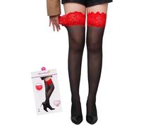 ohyeahlady Bas Nylon Pour Porte-Jarretelles Femme Grande Taille Bas Autofixant Femme Sexy Grande Taille Collant Dentelle Porte Jarretelle Lingerie Et Vetement XS-M,Noir Rouge