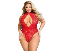 ohyeahlady Body Femme Sexy Chic Dentelle Curvy Grande Taille Lingerie Nuisette Babydoll Top Bodys Dos Nu Decollete Tenu Mere Noel Dessous Forte Teddy Ensemble Lingerie Hot Bodysuit(XS-S,Rouge)