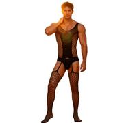 ohyeahlady Bodystocking Resille Noir Homme Ouvert Entrejambe Grande Taille Grenouillères Onesie Body Dentelle Gay Combinaison Moulante Lingerie Travesti Ensemble Tenue Sissy Sous Vetement(Noir,XS-M)