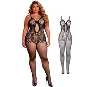 ohyeahlady Bodystocking Resille Ouvert à L'Entrejambe Femme Grande Taille Nuisette Sexy Romantique Tenu Hot Ensemble Lingerie Et VêTements Sexy Lingerie Femme Dentelle Costume Bodysuit Noir B,L-XXL