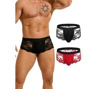 ohyeahlady Boxer Homme Hot Noel Resille Calecon Personnalise Homme Grande Taille Slip Chic Poche Tenue Pere Noel Lingerie Travesti Sissy sous-VêTements Lingerie Dentelle Shorts S,Noir+Rouge