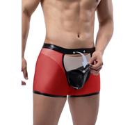 ohyeahlady Boxer Sexy Homme Erotique Hot Ouvert Grande Taille Boxer Maille Respirante Slip Moulant Chic Lingerie Homme Boxershorts Trunks Briefs sous vêtements Shorts Court(Rouge,XL)