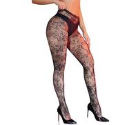 ohyeahlady Collant RéSille Fleur Collant Dentelle Noire Fleur Grande Taille XS-5XL Collants Fantaisie Bas Resille Femme Sexy Chaussettes Et Collants Tenues EléGante Fete Halloween Legging Noir,3XL-5XL