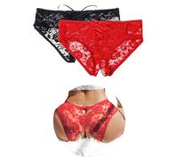ohyeahlady Culotte Tanga Ouverte Sexy à L'Entre Jambe Grande Taille Culotte String Fendue Dentelle String Sexy Chic Hot sans Couture Coton Tenue Hot Lingerie Ouverte sous Vetement Noir+Rouge,3XL-4XL