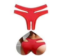 ohyeahlady Culotte Tanga Ouverte Sexy à L'entre Jambe Grande Taille String Fendu Hot Tanga sans Couture Invisible Coton Slip Tenu Ouverte Lingerie Et VêTements sous Vetement Womens Underwear Rouge,L