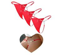 ohyeahlady Mini String Noel Femme Sexy Chic Hot Ficelle Grande Taille G String Bikini Strass Tanga Coton Invisible Culotte sans Couture Thong Culottes Et Slips T-Back sous Vetement(XL-XXL,Rouge)