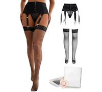 ohyeahlady Porte-Jarretelles Sexy et Bas Grande Taille Bas et Porte Jarretelle Ensemble Guêpière Porte Jarretelle avec 6 Attaches Métal Jarretière Taille Haute(3XL-4XL,Noir)