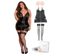 ohyeahlady Robe Sexy Femme Chic Hot Cuir PU Mini Robe Grande Taille | Robe Moulante Courte Décolleté,Club Libertin,Curvy,Tenue Hot Cuir,Buste Dentelle,Dos Nu,Soirée,Deguisement,Cosplay,Avec Zip