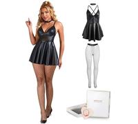ohyeahlady Robe Sexy Femme éRotique Hot Simili Cuir Grande Taille | Robe Club Libertin Chic,Curvy,Mini Robe Courte Moulante,Robe SoiréE Cocktail,Col V,Ras De Cou,Wetlook,Bodycon, Festival,Ete