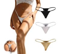 ohyeahlady Simili Cuir Mini String Ficelle Femme Sexy Érotique Grande Taille Micro String de Bain Hot Ouverte Bikini Culotte Tanga Chic Slip sous-vêtements Féminins T Back 3 Pack,L