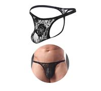 ohyeahlady Slip Homme Chic Tanga sans Couture String Dentelle Sissy Gay Mini String Taille Basse Coton Slip De Bain Borat Bikini Culotte Tenue Hot Lingerie sous Vetement L,Noir