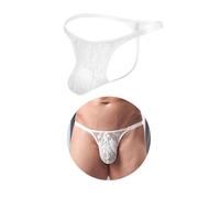 ohyeahlady Slip Homme Chic Tanga sans Couture String Dentelle Sissy Gay Mini String Taille Basse Coton Slip De Bain Borat Bikini Culotte Tenue Hot Lingerie sous Vetement XL,Blanc