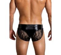 ohyeahlady String Cuir PU pour Homme Grande Taille Culotte Dentelle Homme Sexy éRotique Tanga Sexy Hot Slip Chic Poche Sissy Lingerie sous Vetement Noir,L