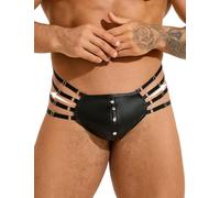 ohyeahlady String Ficelle Ouvert Homme Sexy Cuir Slips Hot Mini Slip Taille Basse Poche Jockstrap Lingerie Sexy Homme Hot Sissy Lingerie et Vêtements Clubwear Punk(XXL,Noir)