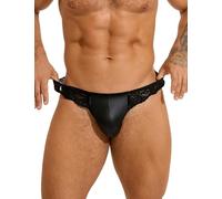 ohyeahlady String Simili Cuir Homme Chic Hot Ficelle Tanga Dentelle Court Ouverte Grande Taille Slip Chic Lingerie Homme Mini String sous-vêtementsT-Back G-String Thong(XL,Noir)