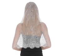 OHYER Voile D'église Mantille Foulard Écharpe Tulle Avec Broderie Frange Voile D'église Mantille Catholique Foulard Étole Voile de mariée en dentelle Voile Capuche Bandana Châle Creux (Blanc)