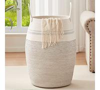 OIAHOMY Grand panier à linge, 65 x 39 x 39 cm, panier de rangement, tressé, en corde de coton, pour vêtements fantaisies dans la buanderie