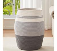 OIAHOMY Grand panier à linge en corde tressée, hauteur 65 cm, avec poignées allongées, pliable, panier à linge pour chambre à coucher, salle de bain, gris foncé