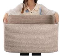OIAHOMY Grand panier de rangement de couverture tissé avec poignée, panier en corde de coton pour organiser 55,9 x 43,2 x 30,5 cm, panier à couvertures, salon, panier à jouets pour chambre d'enfant