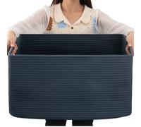 OIAHOMY Grand panier de rangement rectangulaire en corde de coton bleu 75 L, 55,9 x 43,2 x 30,5 cm, pour salon, chambre d'enfant, couverture avec poignée