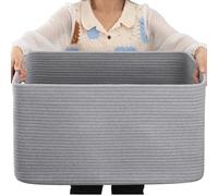 OIAHOMY Grand panier de rangement tissé avec poignée en corde de coton pour organiser 55,9 x 43,2 x 30,5 cm, panier à couvertures, salon, panier à jouets pour chambre d'enfant, gris