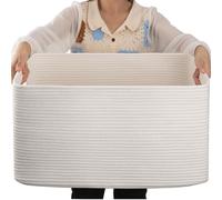 OIAHOMY Grand panier en corde de coton avec poignée - Panier de rangement tissé pour couvertures, jouets, salon et chambre d'enfant - 75 l - Blanc