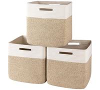 OIAHOMY Lot de 3 paniers de rangement rectangulaires en corde de coton tissée pour organiser les vêtements - Paniers de rangement rectangulaires pour jouets d'enfants, salon, chambre d'enfant - Blanc