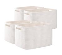 OIAHOMY Lot de 4 paniers de rangement cubiques pour étagères, paniers de rangement rectangulaires avec poignées, paniers tissés pour rangement, 32,7 x 22,9 x 19,8 cm, blanc