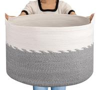 OIAHOMY Panier à linge extra large en corde de coton avec poignées pour salon, 63,5 x 40,6 cm, gris