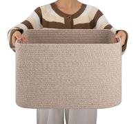 OIAHOMY Panier rectangulaire en corde de coton, panier de rangement tissé pour couverture de chambre d'enfant, panier de rangement de jouets avec poignée, paniers pour organisation, 45,7 x 35,6 x 30,5