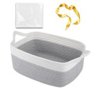 OIAHOMY Petit panier tissé avec sacs cadeaux et rubans, panier cadeau vide pour bébé, panier de rangement avec poignées oreilles de chat pour étagère, salon, salle de bain, panier à jouets pour