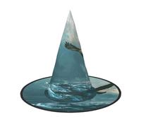 OIBNKCN Chapeau de sorcière avec motif d'aigle qui vole sur la mer pour Halloween, parfait pour les femmes, les hommes, chapeau de sorcière pour accrocher et pour une utilisation en fête