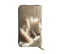 OIBNKCN Lazy Little Cat Portefeuille en cuir de qualité supérieure avec fermeture éclair en métal, plusieurs emplacements pour cartes et espèces, cadeau idéal pour elle ou lui