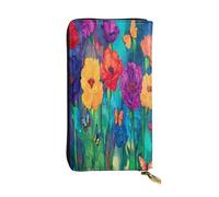 OIBNKCN The Blooming Rainbow Flower Portefeuille en cuir de qualité supérieure avec fermeture éclair en métal, plusieurs emplacements pour cartes et espèces, cadeau idéal pour elle ou lui