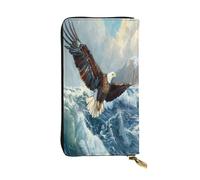 OIBNKCN The Eagle Sprereading Portefeuille en cuir de qualité supérieure avec fermeture éclair en métal, plusieurs emplacements pour cartes et espèces, cadeau idéal pour elle ou lui