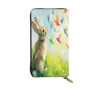 OIBNKCN The Rabbit yearning Portefeuille en cuir de qualité supérieure avec fermeture éclair en métal, plusieurs emplacements pour cartes et espèces, cadeau idéal pour elle ou lui