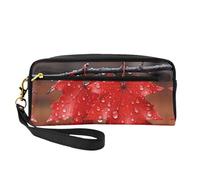 OIBNKCN Trousse de maquillage de voyage polyvalente avec feuilles d'érable rouge avec rosée - Impression double face, organiseur de cosmétiques en cuir synthétique ultra doux pour femme, cadeau de