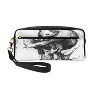 OIBNKCN Trousse de maquillage de voyage polyvalente avec motif tête de mort mystérieuse noir et blanc - Impression double face, organiseur de cosmétiques en cuir synthétique ultra doux pour femme