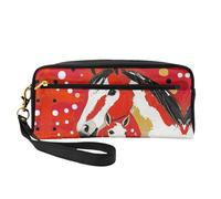 OIBNKCN Trousse de maquillage de voyage polyvalente Motif poney rouge abstrait - Impression double face, organiseur de cosmétiques en cuir synthétique ultra doux pour femme, cadeau de fête des mères