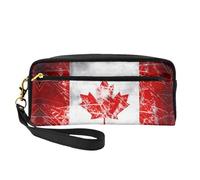 OIBNKCN Trousse de maquillage de voyage polyvalente rétro avec motif drapeau du Canada - Impression double face, organiseur de cosmétiques en cuir synthétique ultra doux pour femme, cadeau de fête des