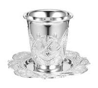 OIDANCLE Coupe de Kiddouch Soucoupe en Alliage de Zinc Argentée | Shabbat et Pessah, Design Élégant et Délicat, Symbole de Tradition Juive, Présents Religieux