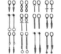 OIDEA 12 pcs Lot de Boucles d'oreilles Créoles en Acier InoxCroix/punk-Noir/Or/Or Rose/Argent (Noir)