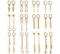 OIDEA 12 pcs Lot de Boucles d'oreilles Créoles en Acier InoxCroix/punk-Noir/Or/Or Rose/Argent (Or Rose)