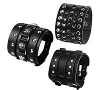 OIDEA 3pcs Bracelet Viking Homme Bracelet Manchette en Cuir Large-Bracelet Réglable Punk Rock Moto-Bracelet Cuir Homme/Garçon-Halloween-Noir StyleC