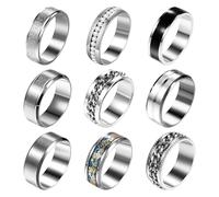 OIDEA Bague anti-stress Spinner pour homme : 9 pièces anneau anti-anxiété en acier inoxydable - Cadeau, #10(62mm)=ES22, Acier inoxydable, Non applicable