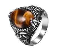 OIDEA Bague Chevalière en Pierre d'oeil de tigre pour Homme: Anneau Vintage Chevalière Ovale en Acier Inoxydable Moulé-Bague Marine pour Père,Cadeau de Noël/Fête des pères-Jaune #9