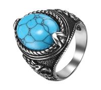 OIDEA Bague Chevalière Turquoise pour Homme: Anneau Vintage Chevalière Ovale en Acier Inoxydable Moulé-Bague Marine pour Père,Cadeau de Noël/Fête des pères-Bleu#10